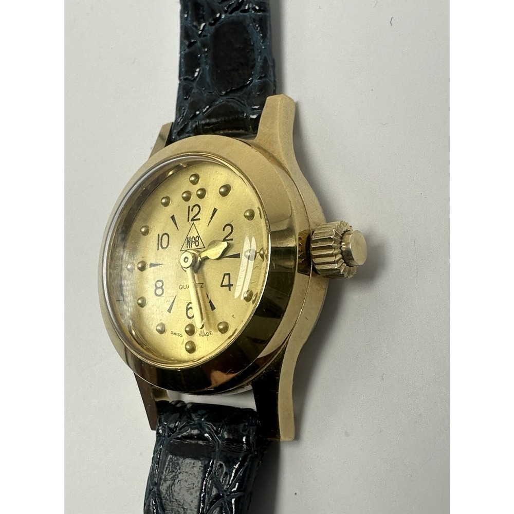 NFB Braille‎ Ladies Watch New Battery Swiss Made 25MM 7" Leather Band C27 - Picture 3 of 13